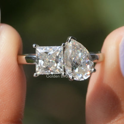 Prinzess und Birnen Schliff Moissanit Toi Et Moi Ring