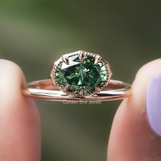 Ost West Oval Schliff Grüner Moissanit Verlobungs Ring