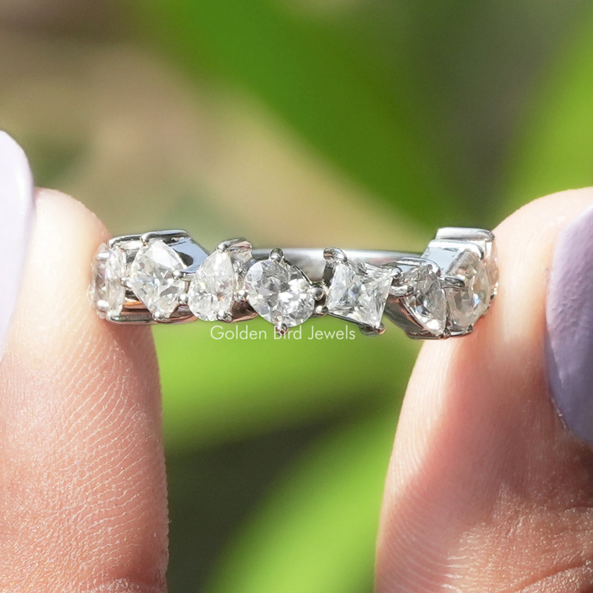 Mehrförmiger Pear-Princess-Moissanit-Eternity-Ring in Birnenform