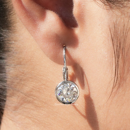 Round Moissanite Lever Back Dangle Drop Earrings