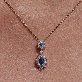 Blue Sapphire Oval Gemstone Halo Pendant