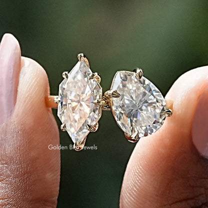 Birnenförmiger und niederländischer Marquise-Moissanit-Ring „Toi Et Moi“.