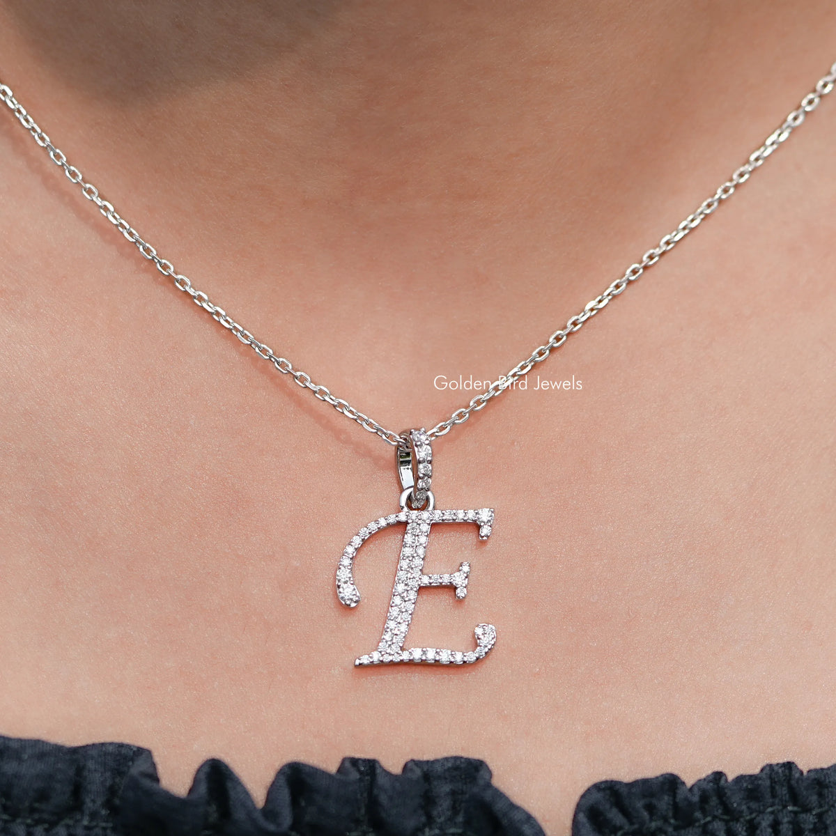 Round Cut Moissanite E Letter Pendant