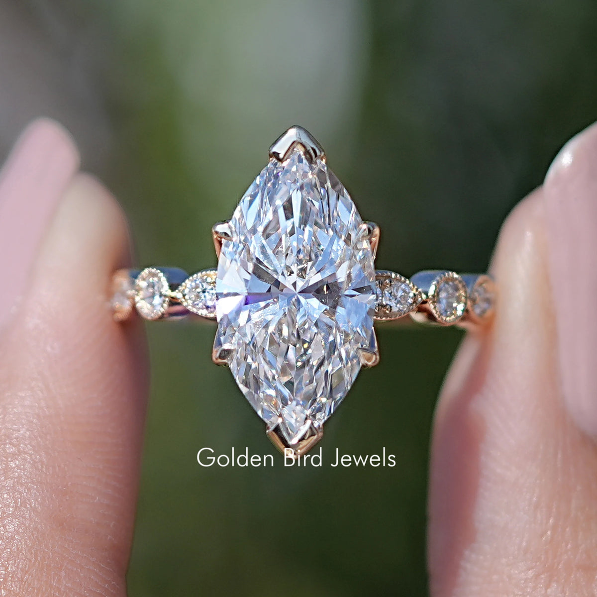 Marquise Cut Lab Diamond Accent Set Bridal Ring