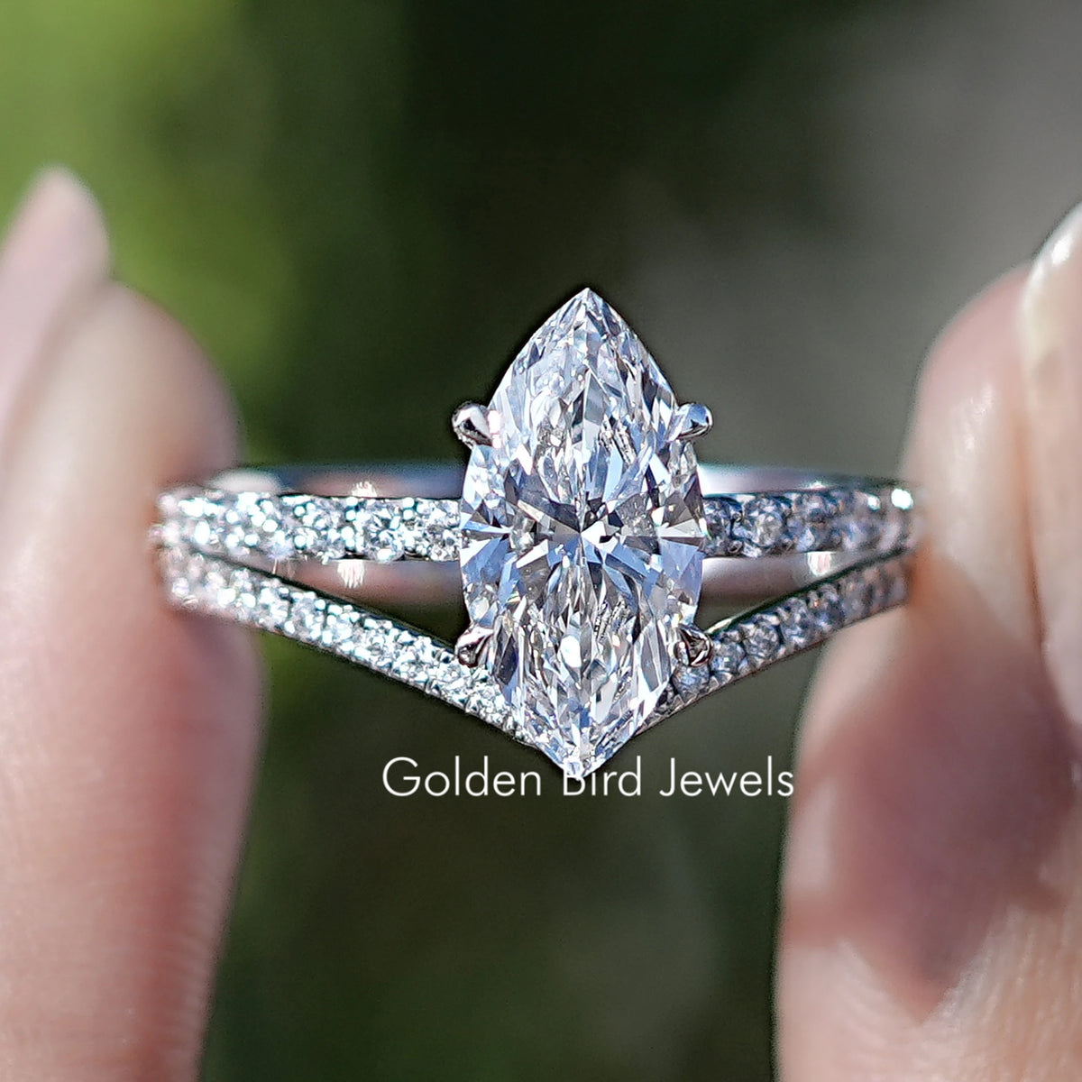 Verlobungsring-Set mit Marquise-Schliff und Labor-Diamanten