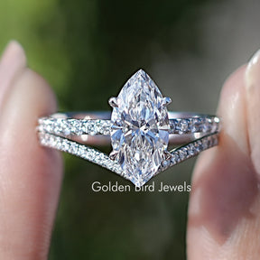 Verlobungsring-Set mit Marquise-Schliff und Labor-Diamanten