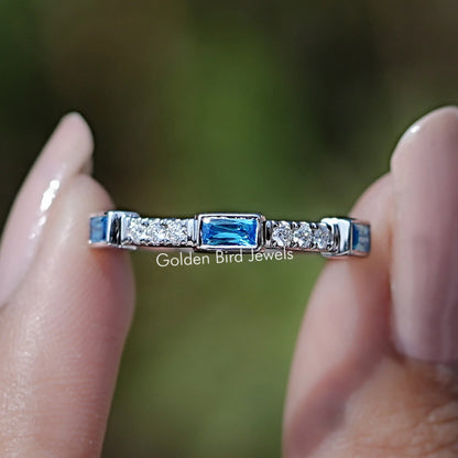 Blue Baguette Gemstone Eternity Band