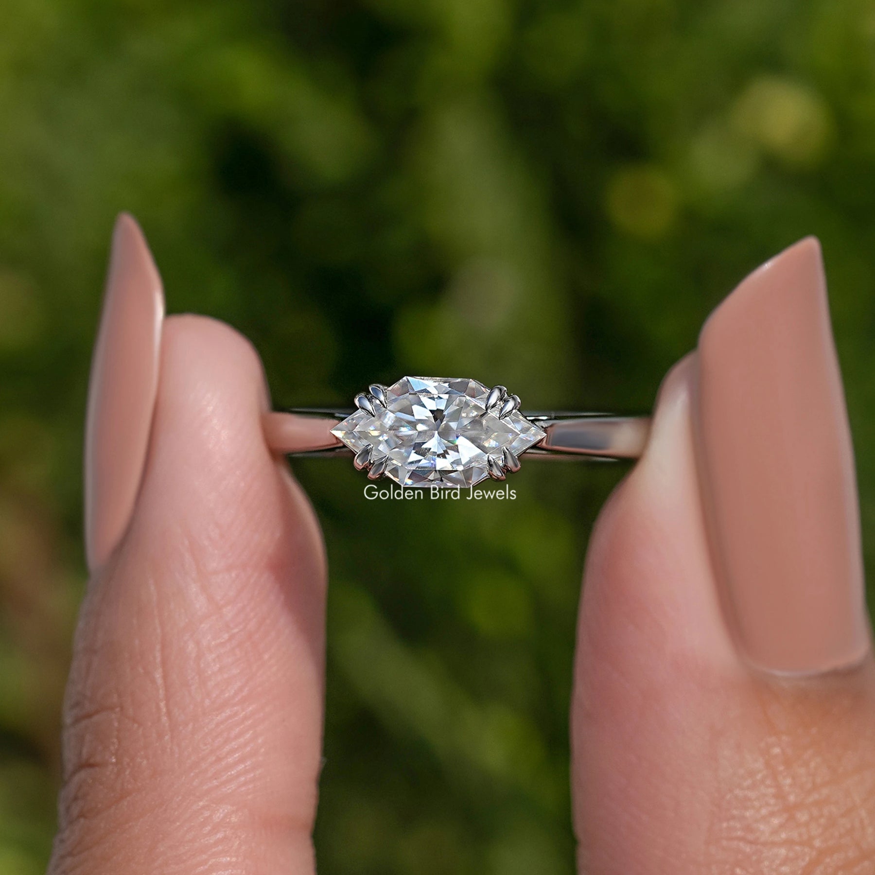 Dutch Marquise Moissanite East West Solitaire Ring