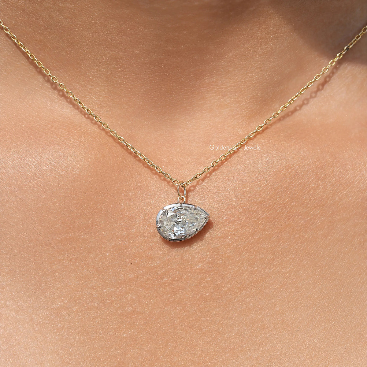 Moissanite Pear Shaped Bezel Solitaire Pendant