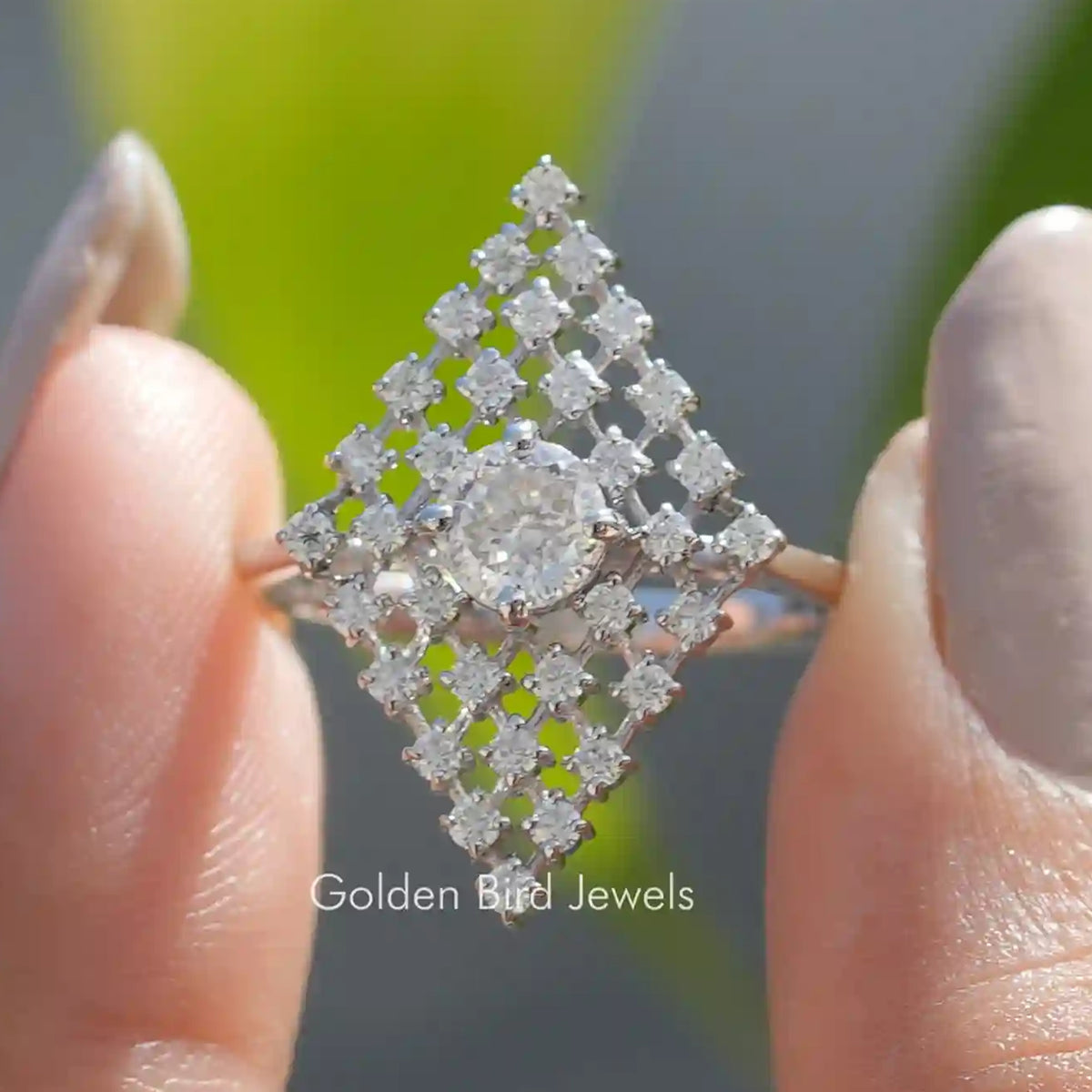 Portuguese Cut Moissanite Wedding Ring