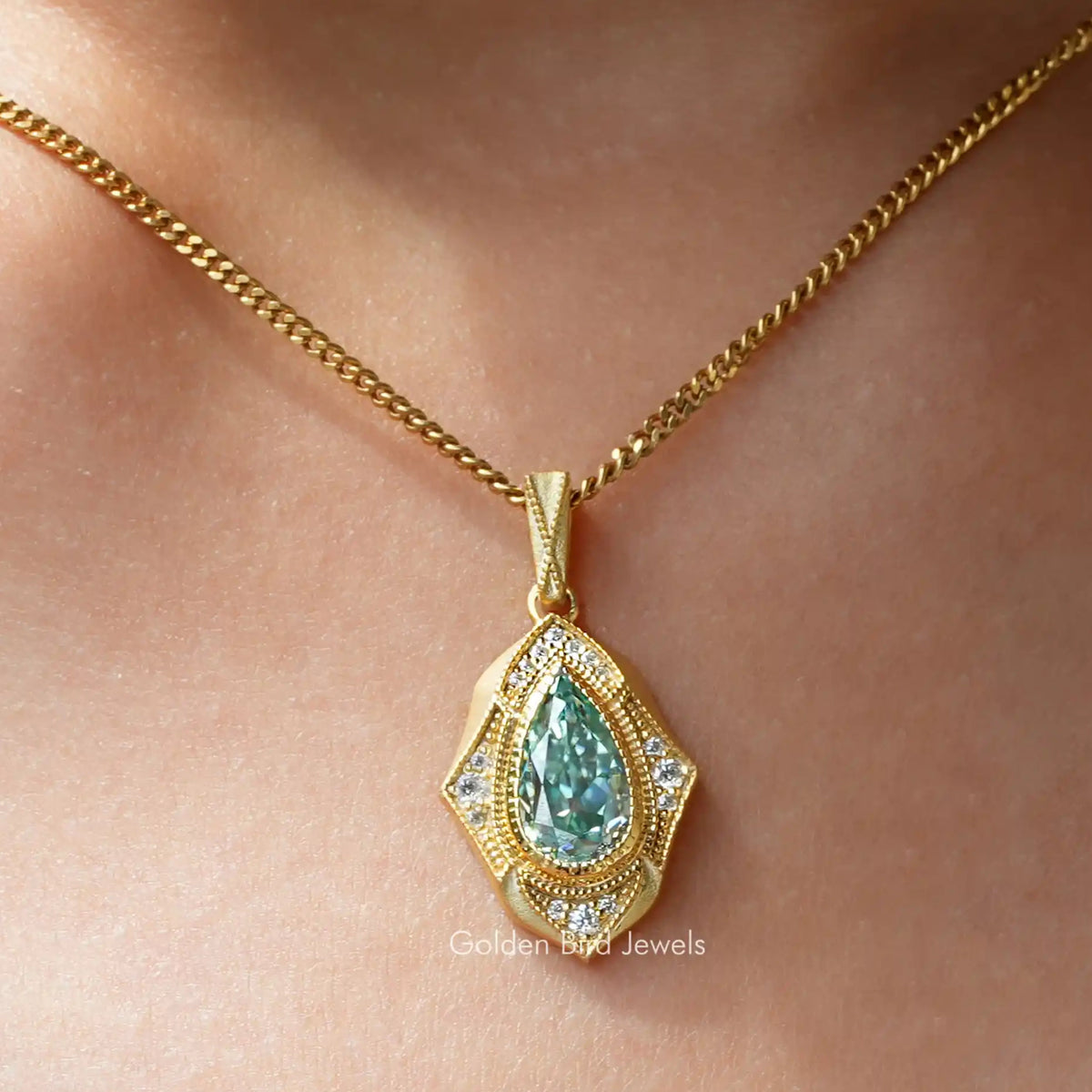 Moissanite Old Mine Pear Cut Designer Pendant