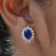 Blue Sapphire Oval Gemstone Halo Stud Earrings