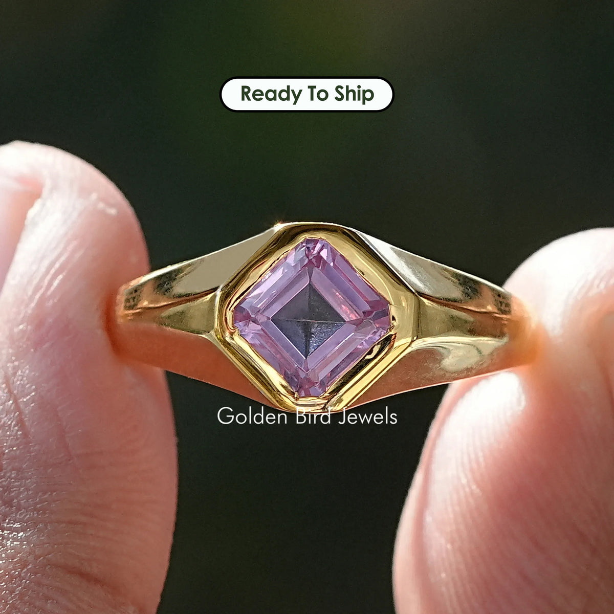 Asscher Schliff Lila Saphir Herren Verlobungsring