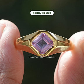 Asscher Cut Purple Sapphire Men's Engagement Ring