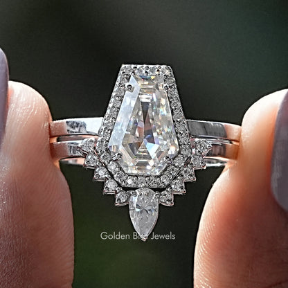 Sargschnitt Moissanit Halo Braut Ring Set