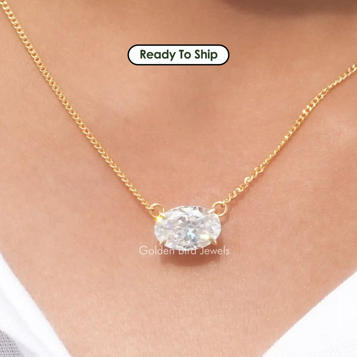 East West Crushed Ice Oval Moissanite Pendant