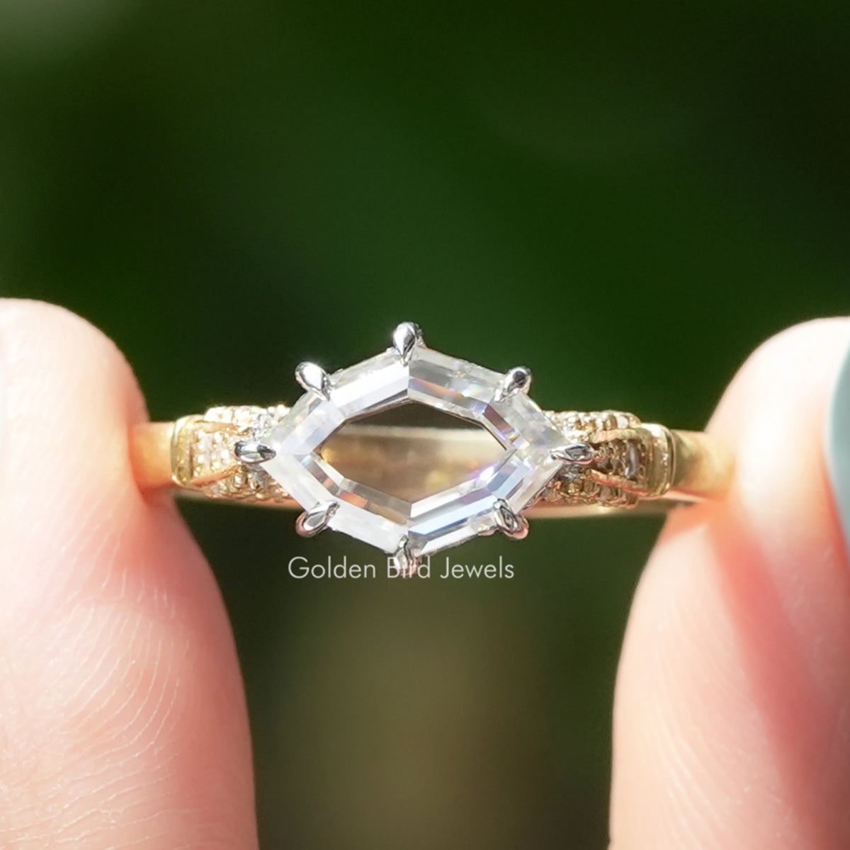 Stufen Schliff Marquise Versteckter Halo Moissanit Ring