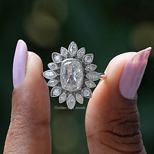 Moissanit-Halo-Cluster-Ring im Kissenschliff