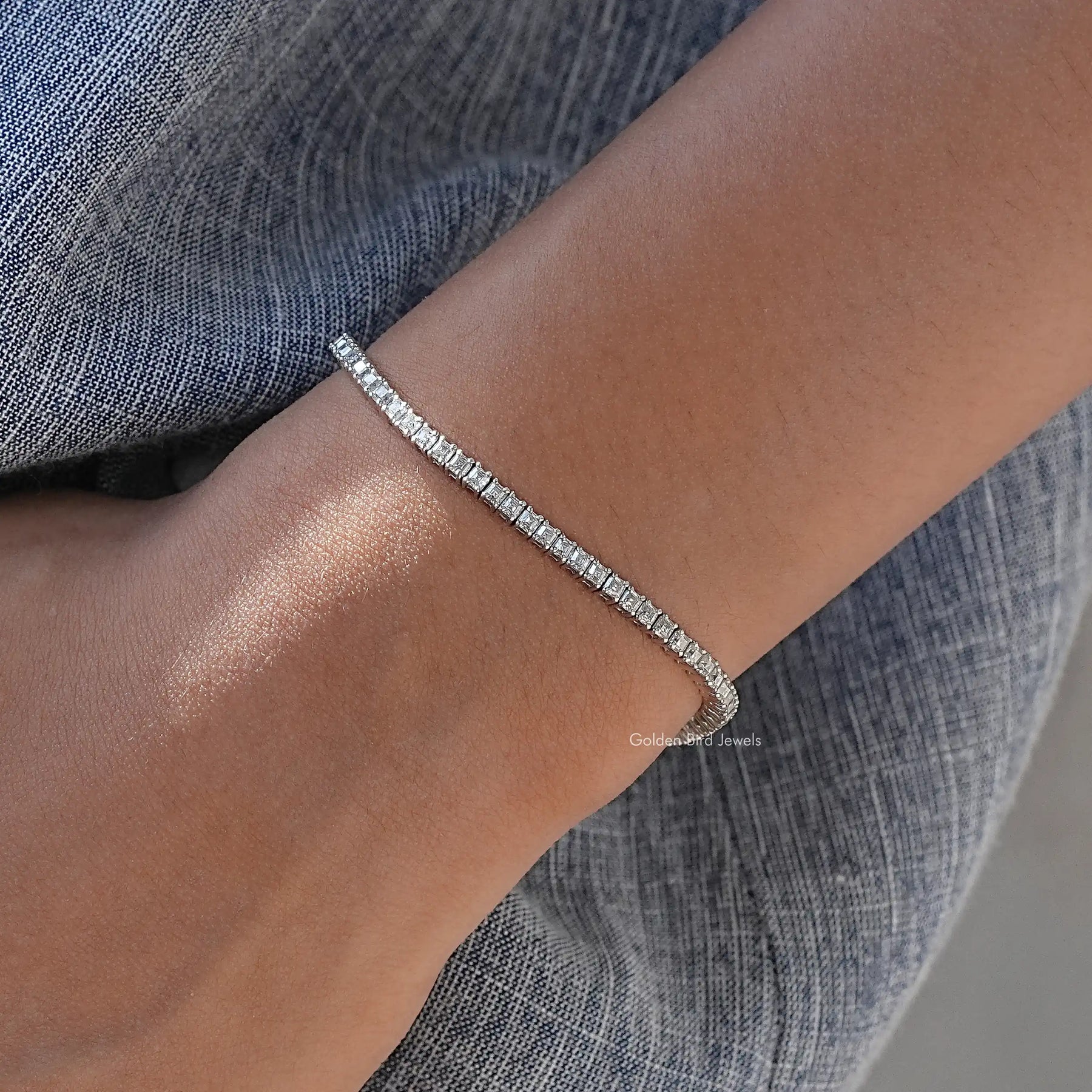 Tennisarmband mit Moissanit im Asscher-Schliff