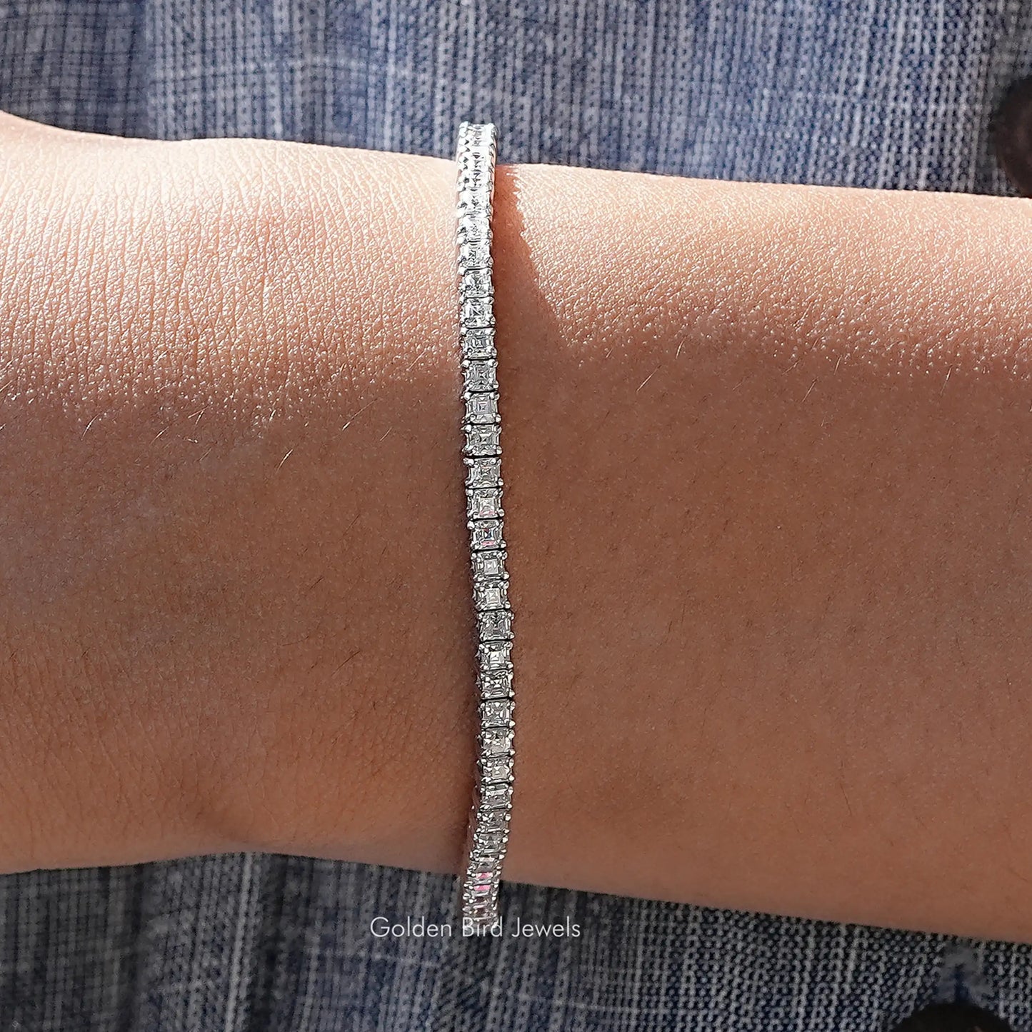 Tennisarmband mit Moissanit im Asscher-Schliff