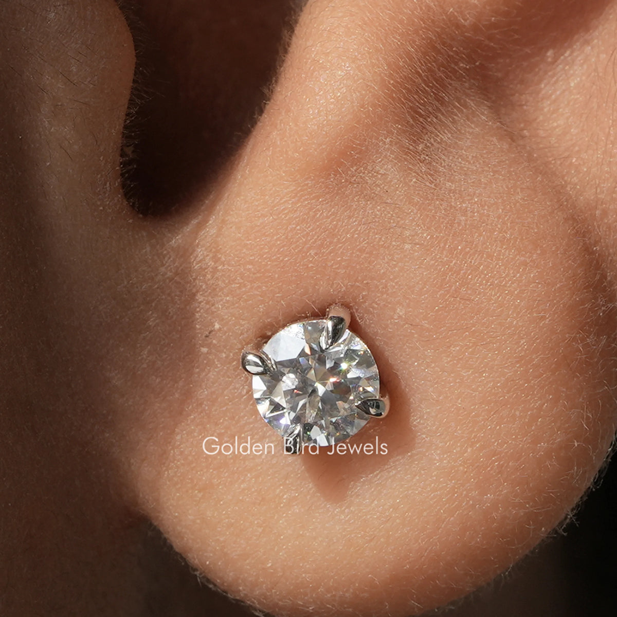 Colorless Solitaire Round Moissanite Stud Earrings