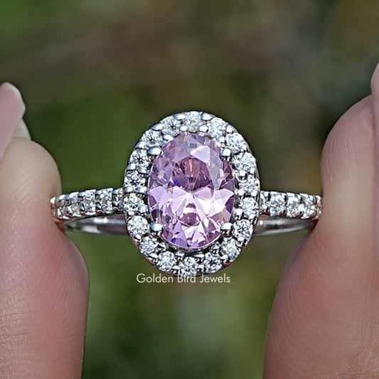 Tourmalin Rosa Ovalschliff Edelstein Halo Akzent Ring