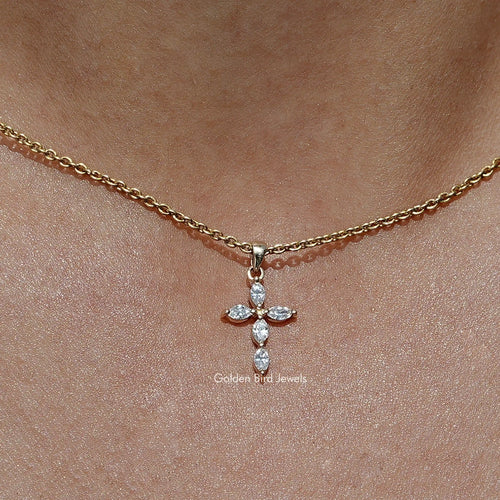 Marquise Cut Lab Diamond Cross Pendant