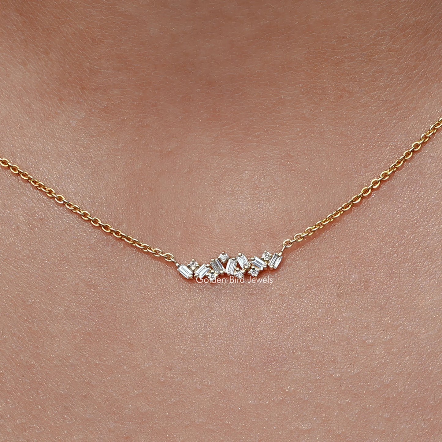 Close up view of Baguette Cut Lab Diamond Cluster Pendant