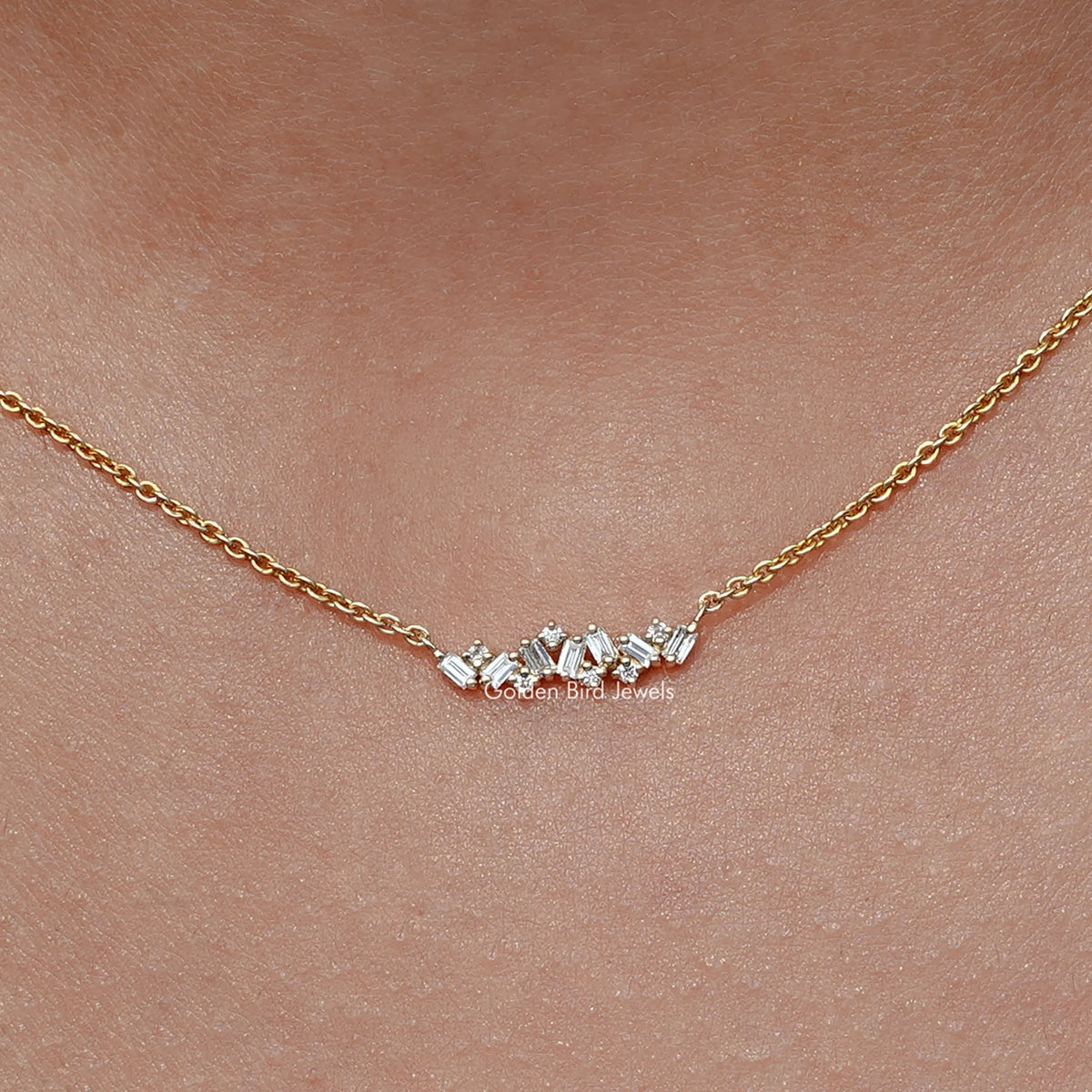 Baguette Cut Lab Diamond Cluster Pendant