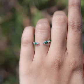 In finger view of Marquise Cut Moissanite Solitaire Ring