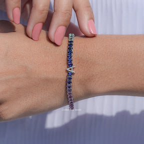 Gradient Multi Color Oval Gemstone Tennis Bracelet