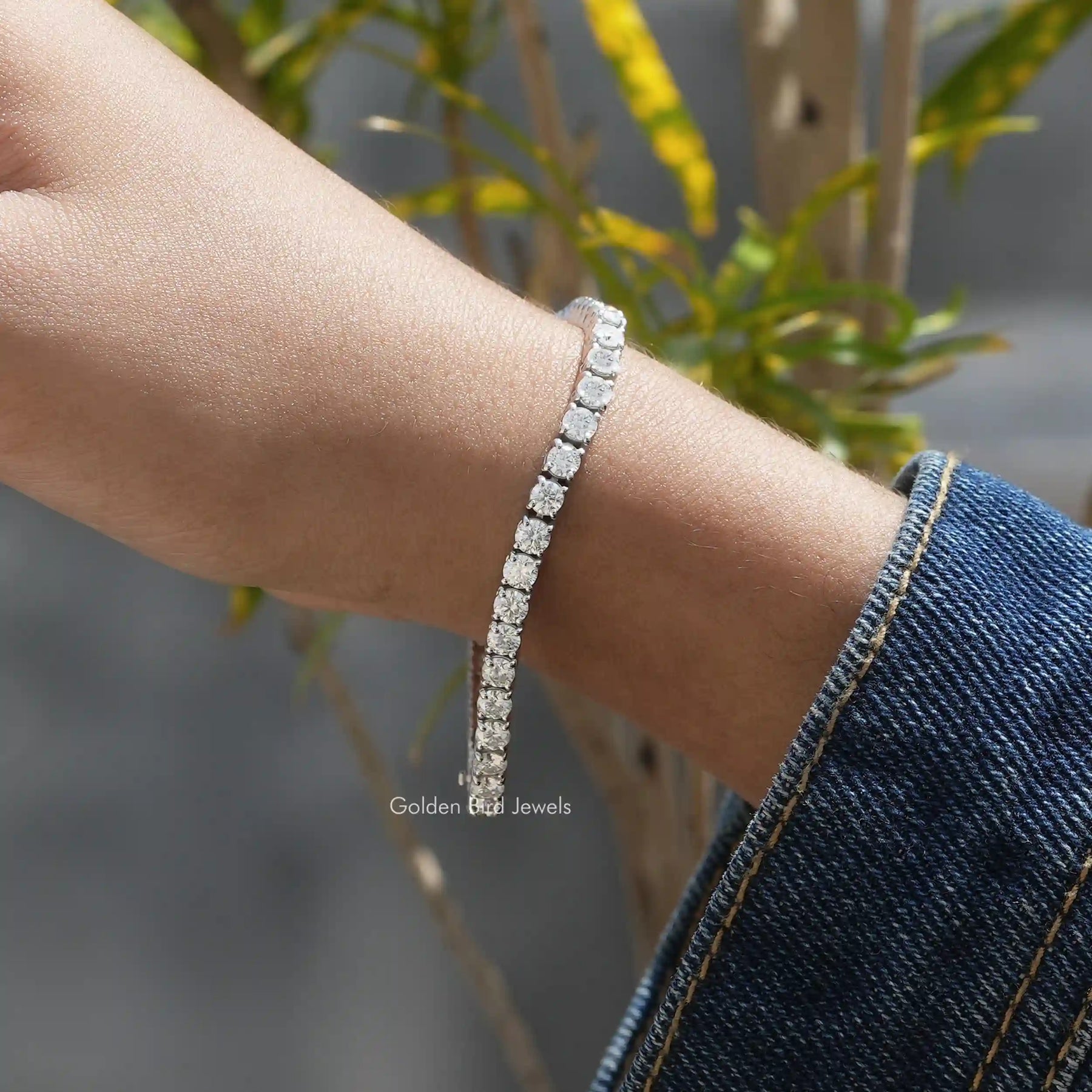 [Moissanite round cut tennis bracelet crafed with white gold]-[Golden Bird Jewels]