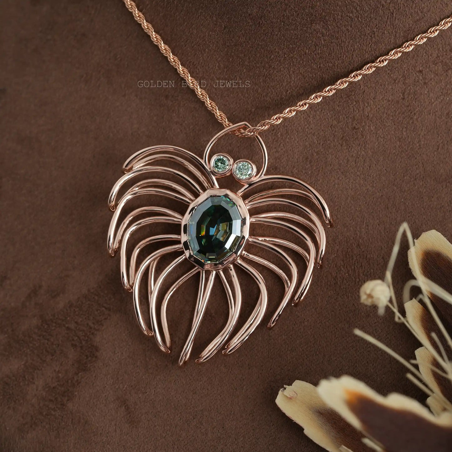 [Rose gold blue green oval cut moissanite pendant]-[Golden Bird Jewels]