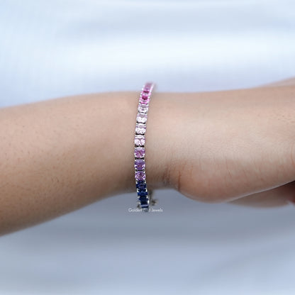 Gradient Multi Color Asscher Gemstone Tennis Bracelet