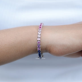 Gradient Multi Color Asscher Gemstone Tennis Bracelet