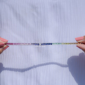 Gradient Multi Color Oval Gemstone Tennis Bracelet