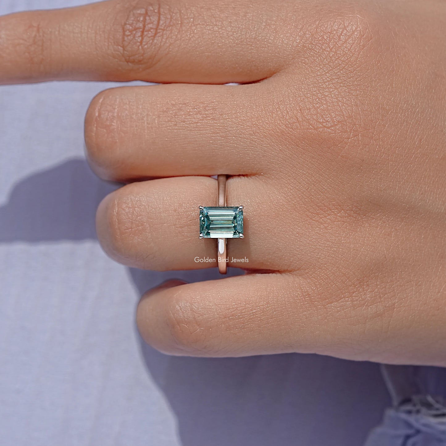 Emerald Cut Moissanite Gemstone Solitaire Ring