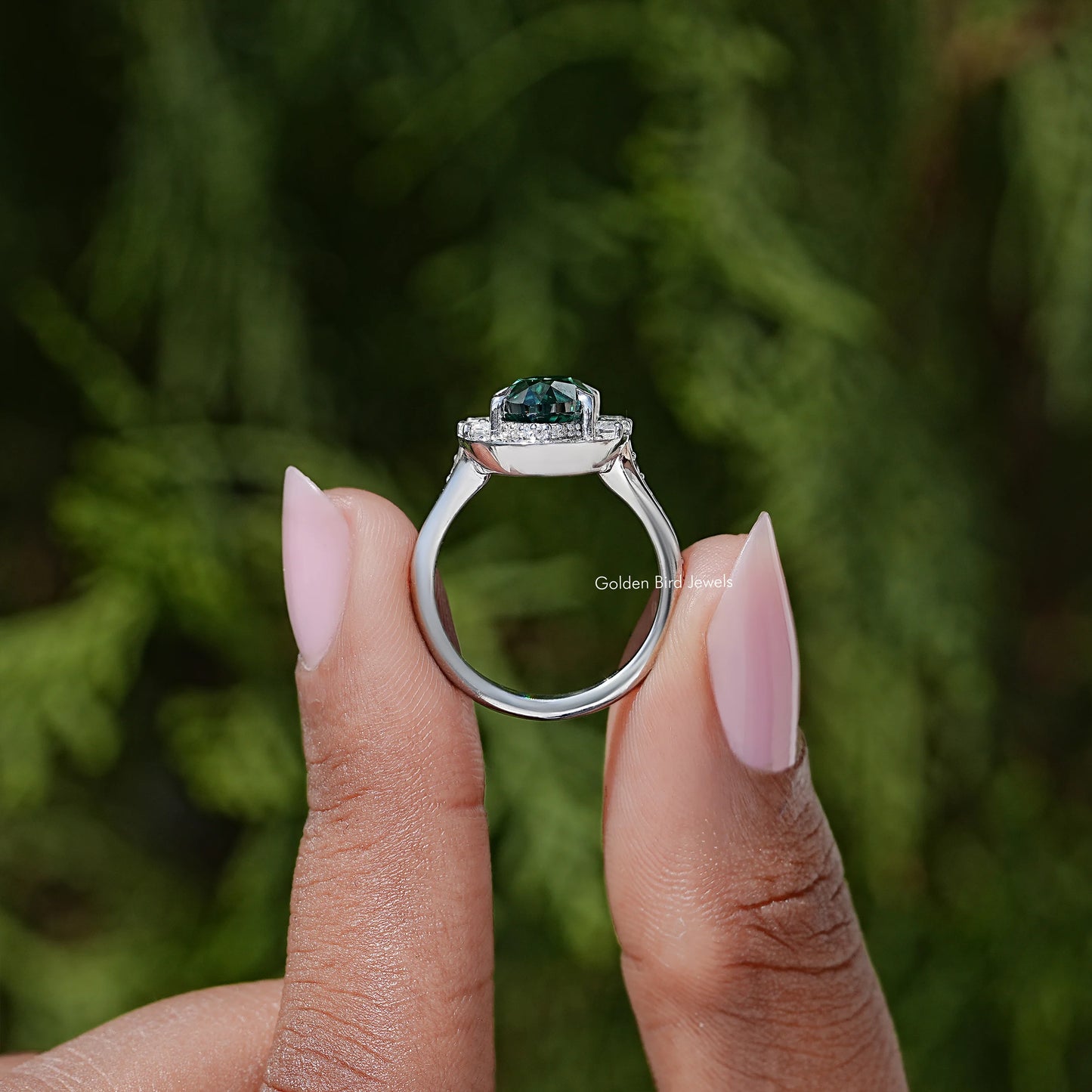 Halo-Ring mit Moissanit-Edelstein, alter Minenschliff, Moval