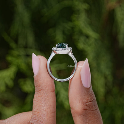 Halo-Ring mit Moissanit-Edelstein, alter Minenschliff, Moval