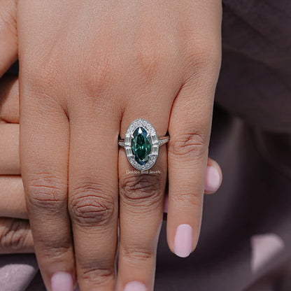 Halo-Ring mit Moissanit-Edelstein, alter Minenschliff, Moval