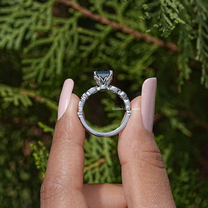 Green Asscher Moissanite Gemstone Engagement Ring