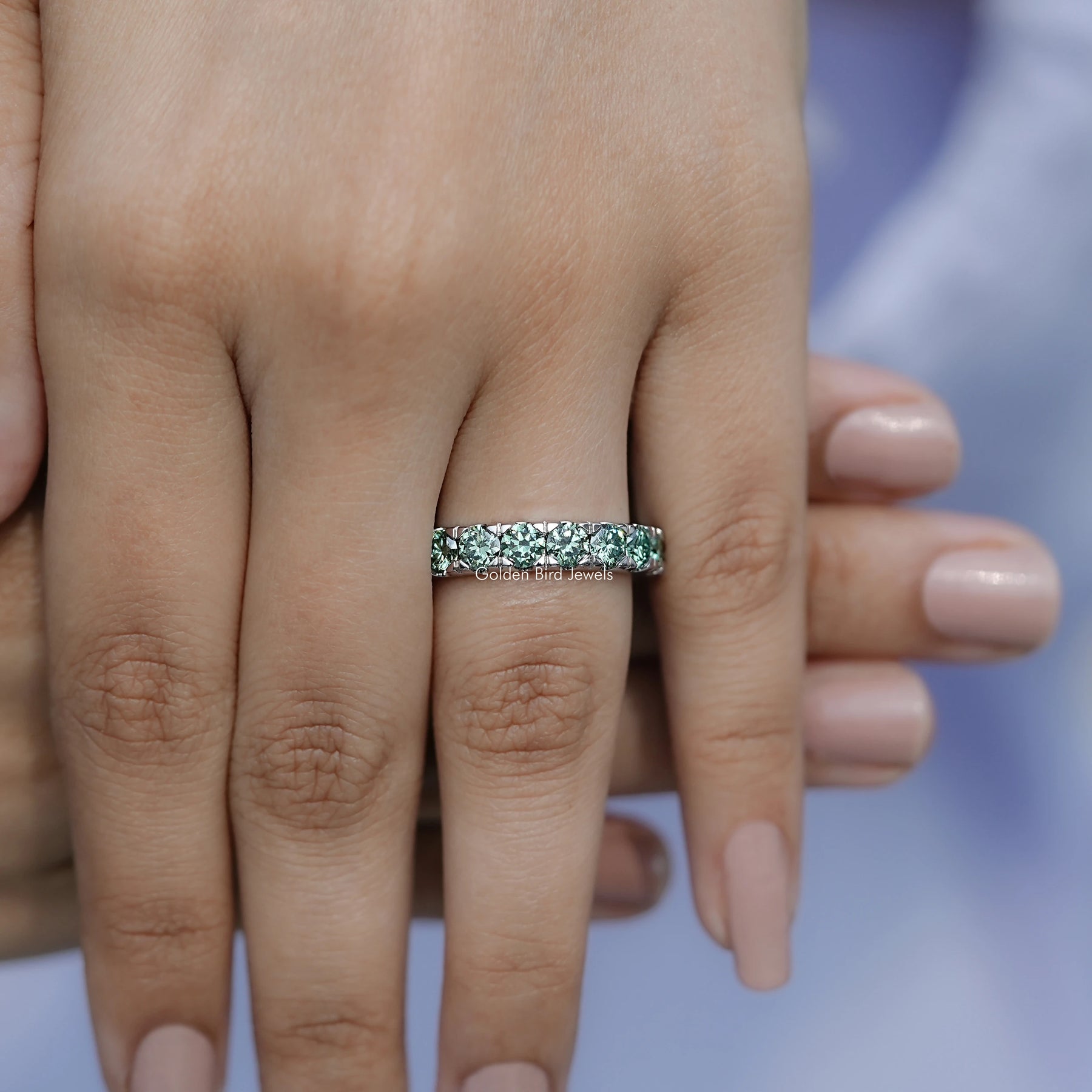 Green Round Cut Moissanite Eternity Band