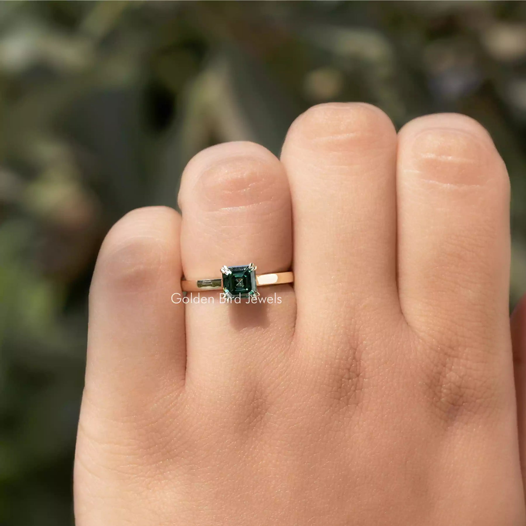 [Moissanite Green Asscher Cut Ring]-[Golden Bird Jewels]