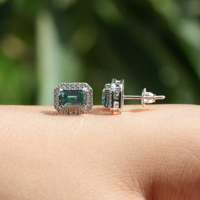 [Green emerald cut moissanite stud earrings made of round cut stones]-[Golden Bird Jewels]