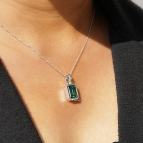 [Emerald Cut Moissanite Solitaire Pendant]-[Golden Bird Jewels]