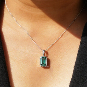 [Green Emerald Cut Moissanite Solitaire Pendant]-[Golden Bird Jewels]