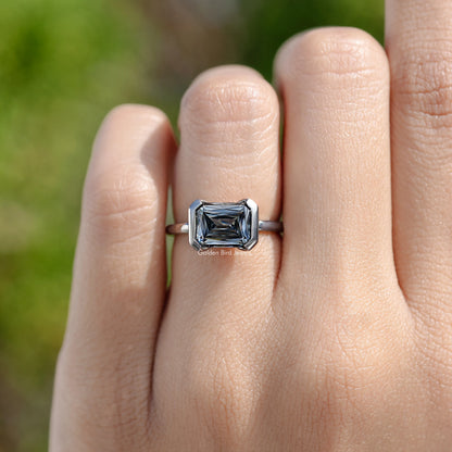 Radiant Moissanite Half Bezel Set East West Solitaire Ring