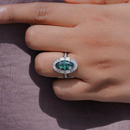 Halo-Ring mit Moissanit-Edelstein, alter Minenschliff, Moval