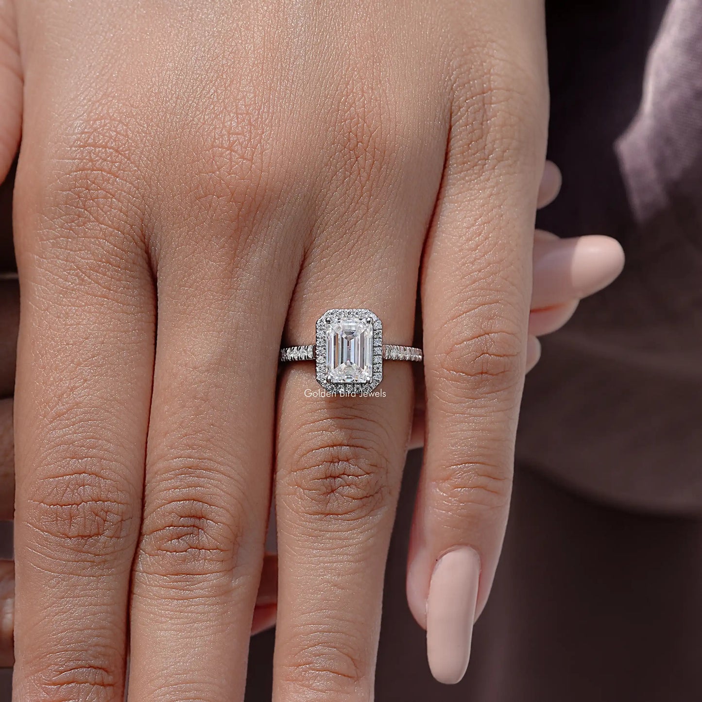 Emerald Cut Moissanite Diamond Accent Ring