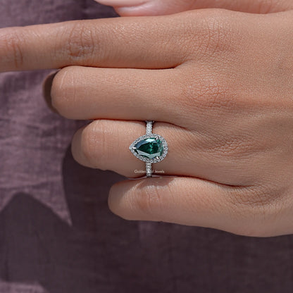 Pear Cut Moissanite Gemstone Accent Halo Ring